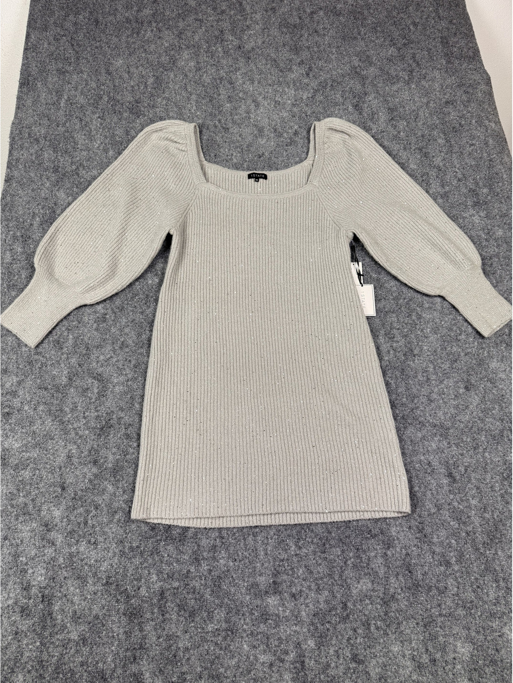 1.STATE Women's Ribbed Puff Sleeve Sweater Dress XXL Silver